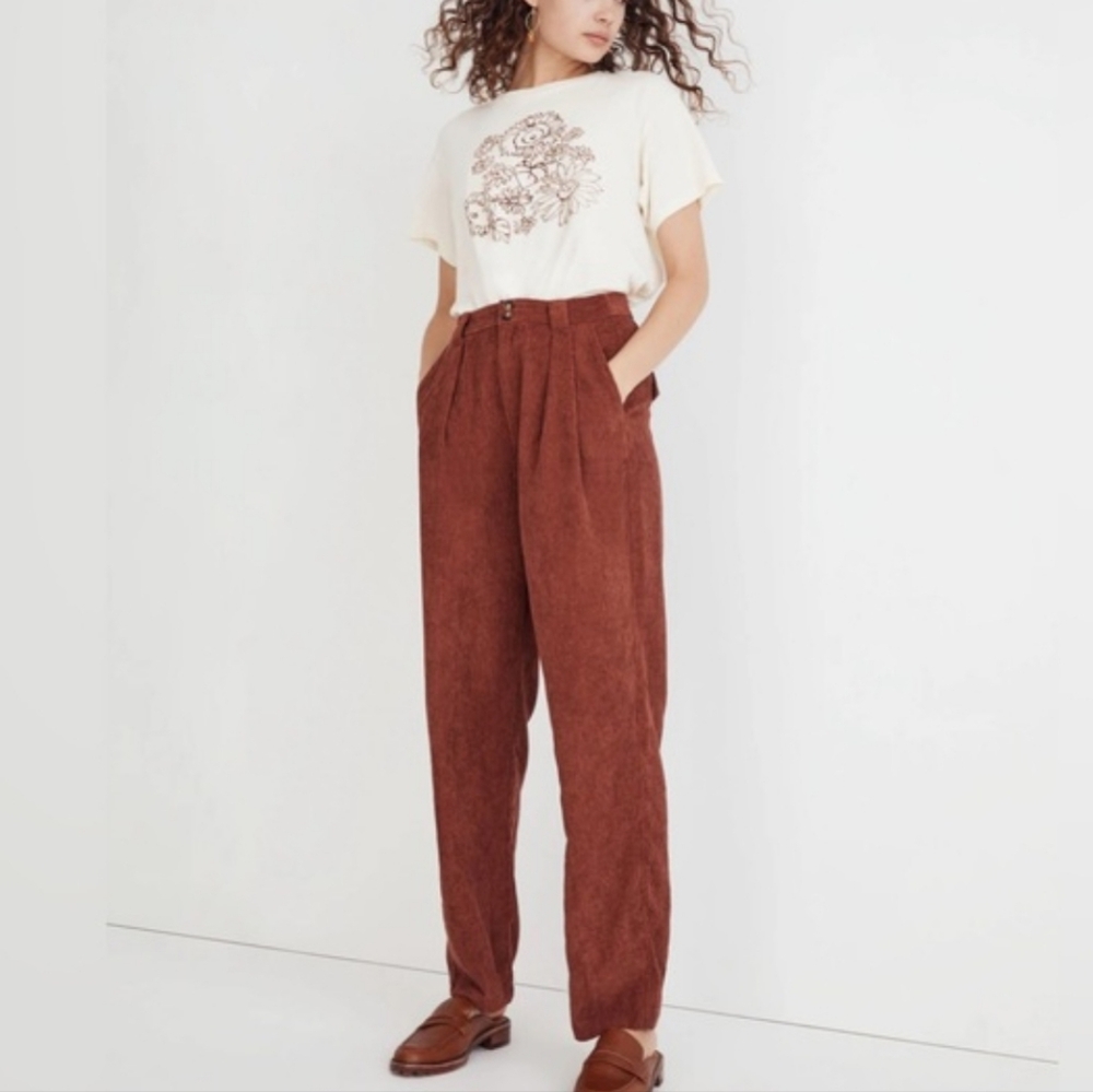 Madewell Corduroy High-Rise Tapered Pants Size 10 Dusty Redwood - Picture 3 of 15